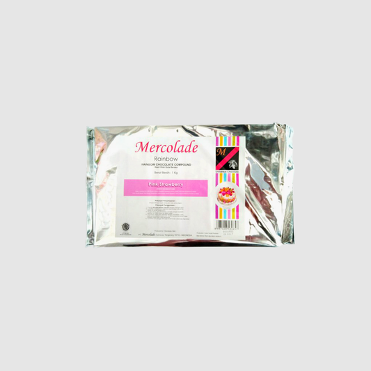 MERCOLADE RAINBOW COMPOUND PINK STRAWBERY - COKLAT BATANG 1 KG (ISI 12 PER KARTON)